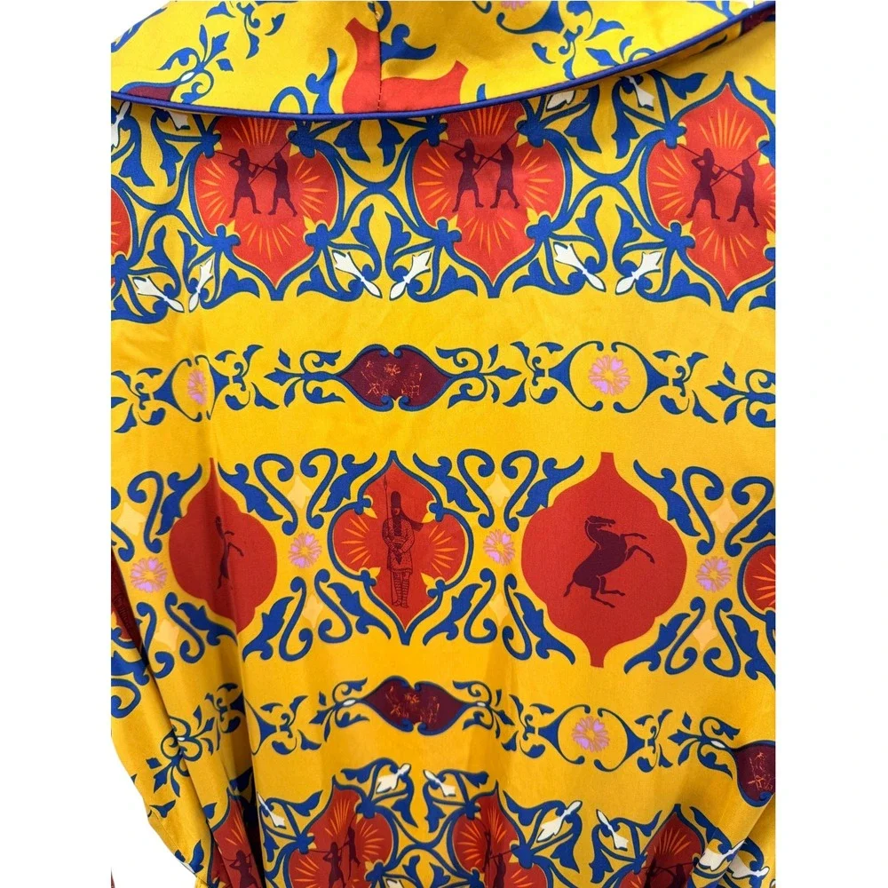 Movement of the People Yellow Heraldic Print Robe Duster XS/S Belted Pockets